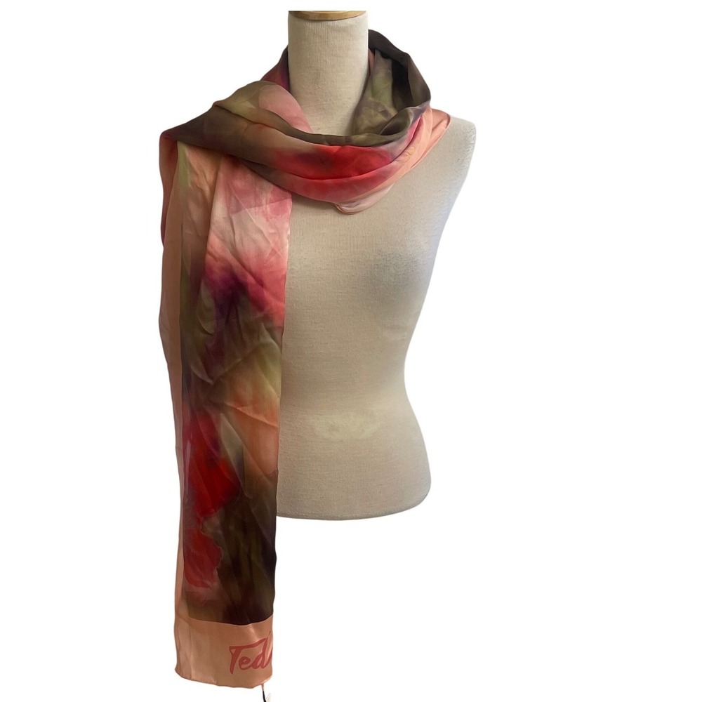 Ted Baker London Blurred Floral NWT 100% Silk Long Scarf Light Pink 70"x24" - Picture 2 of 11
